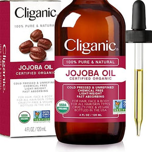 Cliganic Organic Jojoba Oil (120ml): 100% Pure, Cold Pressed, Hexane-Free Carrier Oil for Hair, Face & Nails