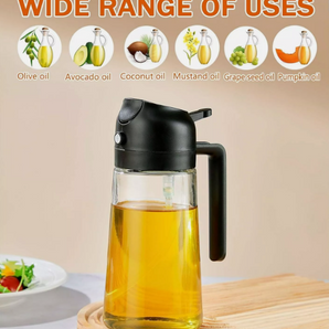 Oil Sprayer for Cooking, 2 in 1 Olive Oil Dispenser Bottle for Kitchen, 16oz/470ml Glass Oil Bottle with Premium Nozzle, Food-grade Oil Mister for Air Fryer, Salad, Frying, BBQ