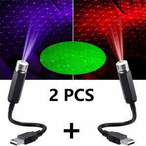 2pcs Mini LED Car Roof Star Night Light Projector Atmosphere Galaxy Light USB Decoration